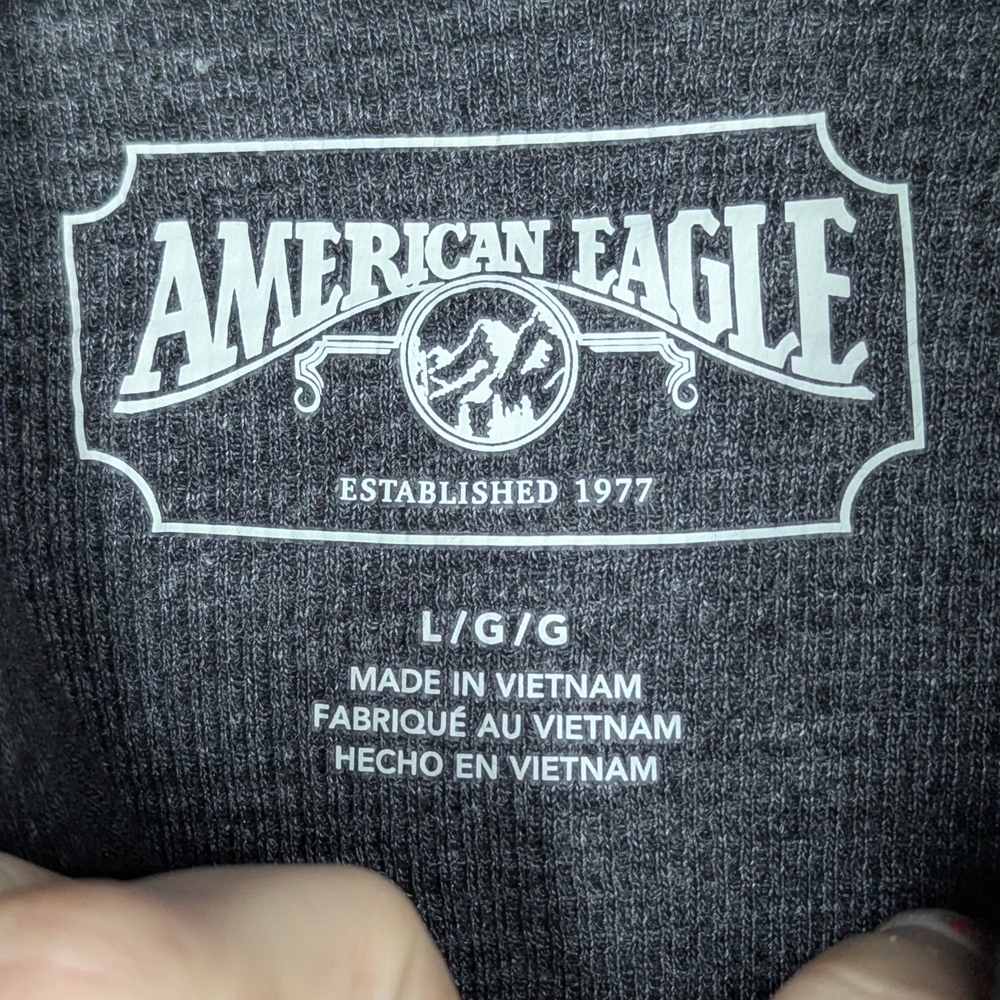 American Eagle Long Sleeve Tee Men's Large Gray Black Super Soft Thermal Hoodie - Picture 8 of 11